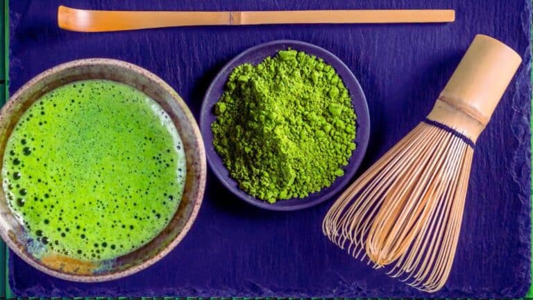 History of Tea in Japan 17 History of tea in Japan: Matcha green tea powder and a whisking tea set, from TEA: The Drink That Changed The World