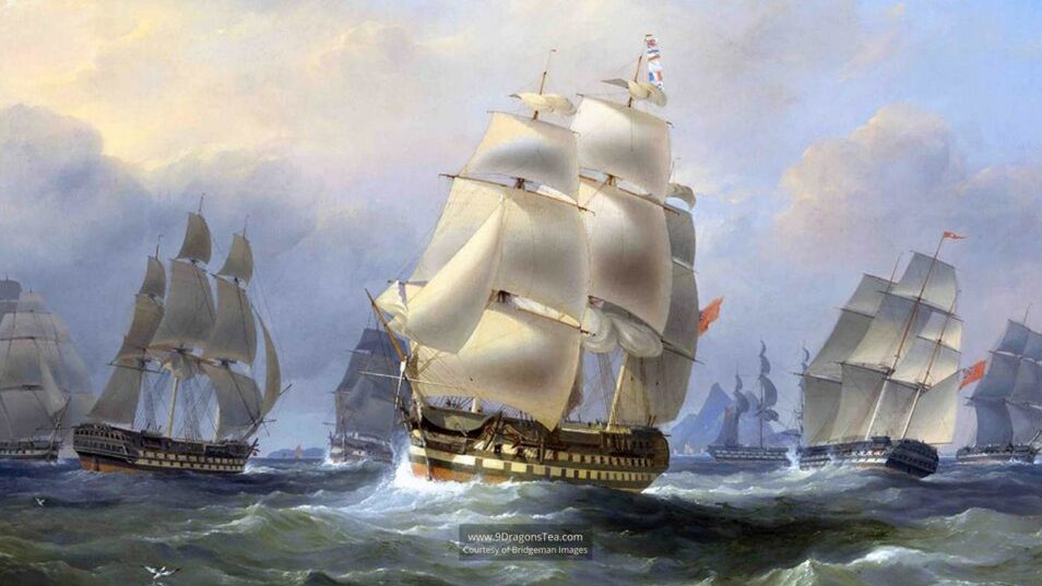 Green Tea 2 historical painting How Tea Came to England british ships in china sea